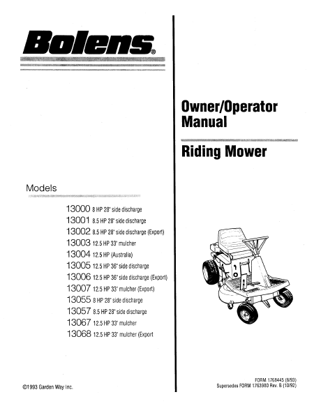 Download : BOLENS 2133 Users Guide English